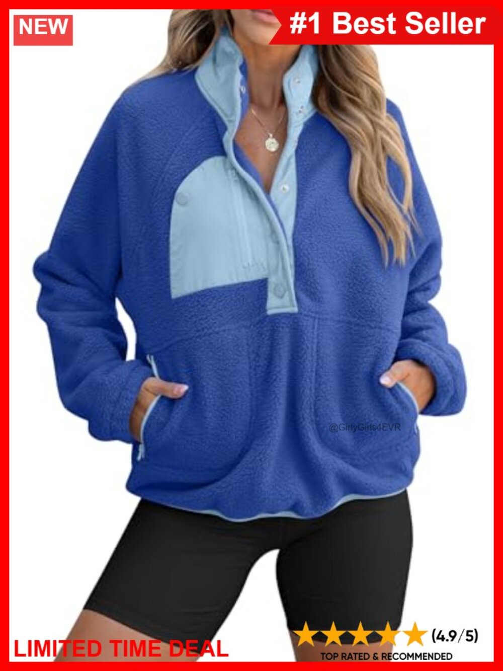 Womens Fleece Pullover Jacket Fuzzy Sherpa Sweatshirt Button Down Pockets